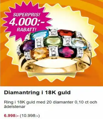 Guldfynd Diamantring i 18K guld 20 diamanter 0,10ct erbjuda