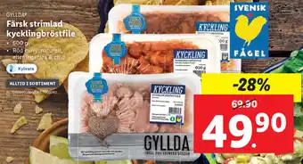 Lidl Gyllda Färsk strimlad kycklingbröstfile 600g erbjuda