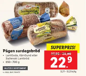 Lidl Pågen surdegsbröd 650-700g erbjuda