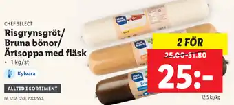 Lidl Chef Select Risgrynsgröt/Bruna bönor/Ärtsoppa med fläsk 1kg/st erbjuda