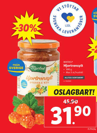 Lidl Maribel Hjortronsylt 390g erbjuda