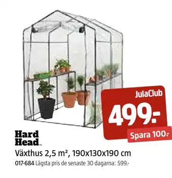 Jula Växthus 2,5 m², 190x130x190 cm erbjuda