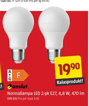 Jula Normallampa LED 2-pk E27, 4,8 W, 470 lm erbjuda