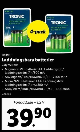 Lidl Laddningsbara batterier erbjuda