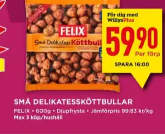 Willys Felix köttbullar erbjuda