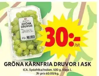 ICA Maxi GRÖNA KÄRNFRIA DRUVOR I ASK erbjuda