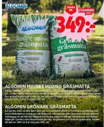 ICA Maxi ALGOMIN MINDRE MOSSIG GRÄSMATTA erbjuda