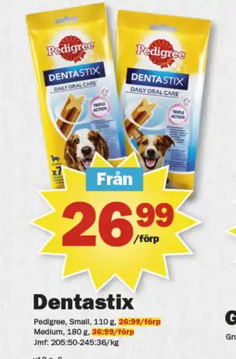 Pekås Dentastix hundsnacks erbjuda