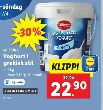 Lidl MILBONA Yoghurt i grekisk stil erbjuda