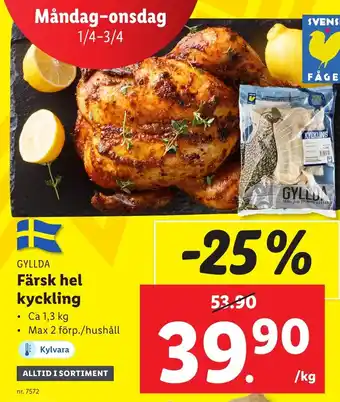 Lidl GYLLDA Färsk hel kyckling erbjuda