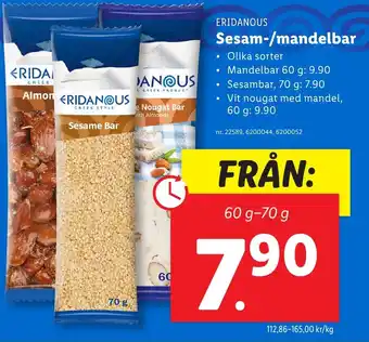 Lidl ERIDANOUS Sesam-/mandelbar erbjuda