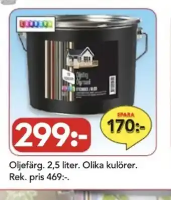 Oljefärg. 2,5 liter. Olika kulörer.