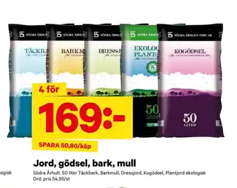 Jord, gödsel, bark, mull