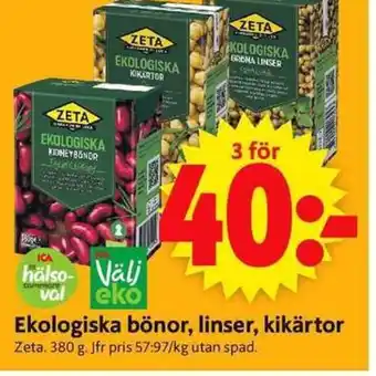 ICA Supermarket Ekologiska bönor, linser, kikärtor erbjuda