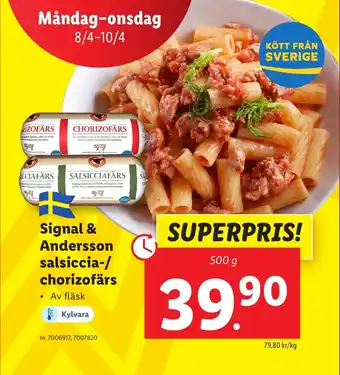 Lidl Signal & Andersson salsiccia-/ chorizofärs erbjuda