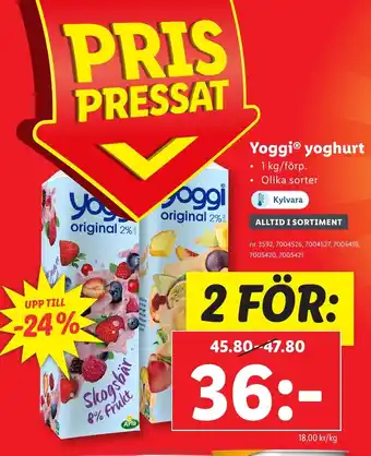 Lidl Yoggi yoghurt erbjuda