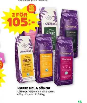 Stora Coop KAFFE HELA BÖNOR erbjuda