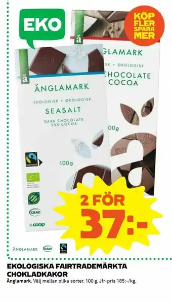 Coop Extra Ekologiska fairtrademärkta chokladkakor erbjuda