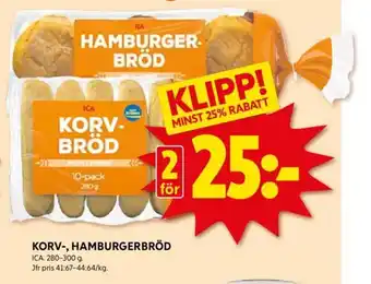 ICA Supermarket KORV-, HAMBURGERBRÖD erbjuda