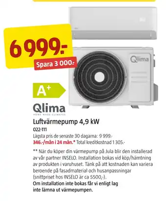 Jula Luftvärmepump 4,9 kW erbjuda