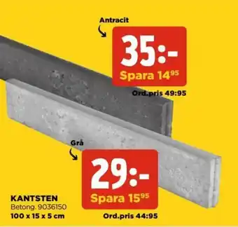 Jem&Fix Kantsten Grå 100x15x5cm erbjuda