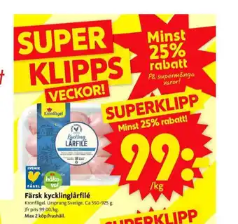 ICA Supermarket Kronfågel kycklinglårfile erbjuda