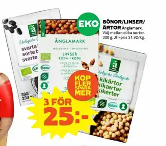 Änglamark Bönor/Linser/Ärtor 380g
