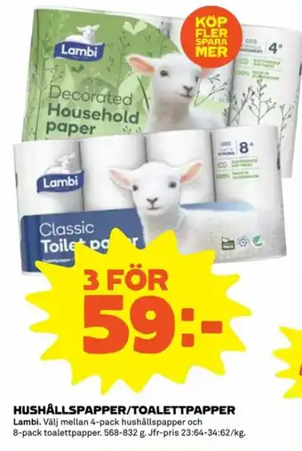 Lambi Hushållspapper/Toallettpapper 4-pack, 8-pack