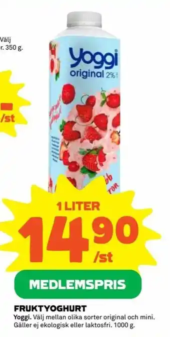 Coop Extra Yoggi Fruktyoghurt 1 liter erbjuda
