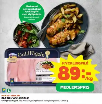 Coop Guldfågeln Färsk Kycklingfilé 900g erbjuda