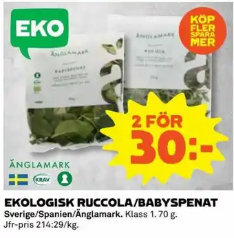 Coop Änglamark Ekologisk Ruccola/Babyspenat 70g erbjuda