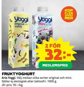 Coop Arla Yoggi Fruktyoghurt 1000g erbjuda