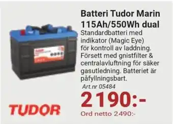 Erlandsons Brygga Batteri Tudor Marin 115Ah/550Wh dual erbjuda