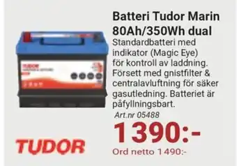 Erlandsons Brygga Batteri Tudor Marin 80Ah/350Wh dual erbjuda