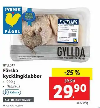 Lidl Gyllda Färsk Kycklingklubbor 900 g erbjuda