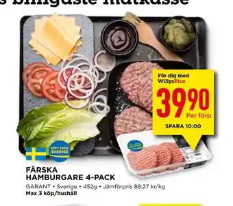Willys FÄRSKA HAMBURGARE 4-PACK erbjuda