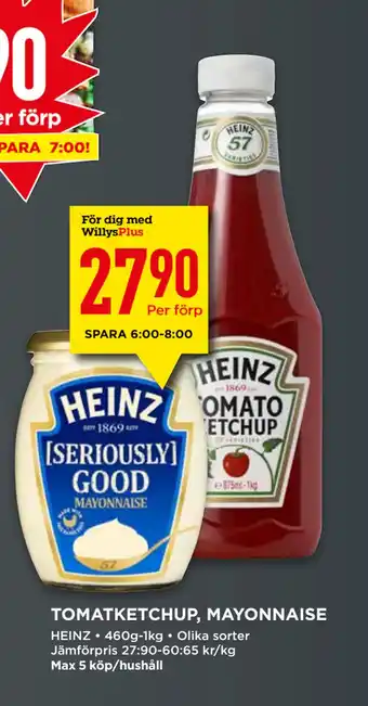 Willys TOMATKETCHUP, MAYONNAISE erbjuda