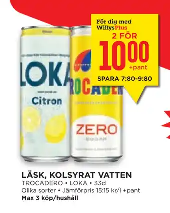 Willys Hemma LÄSK, KOLSYRAT VATTEN erbjuda