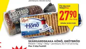 Willys Hemma SKÄRGÅRDSKAKA HÖNÖ, GRÖTBRÖD erbjuda