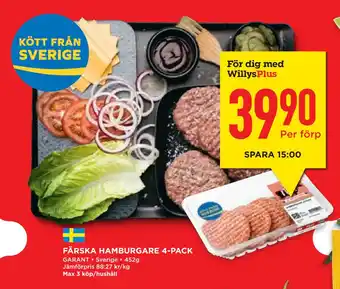Willys Hemma FÄRSKA HAMBURGARE 4-PACK erbjuda