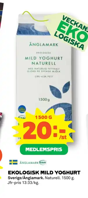 Coop EKOLOGISK MILD YOGHURT erbjuda