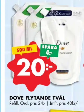 ÖoB DOVE FLYTANDE TVÅL erbjuda