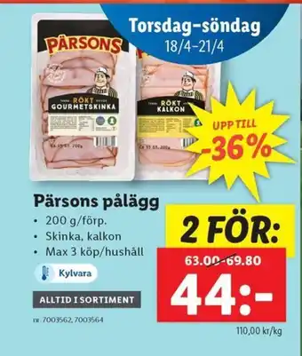 Lidl Pärsons pålägg erbjuda