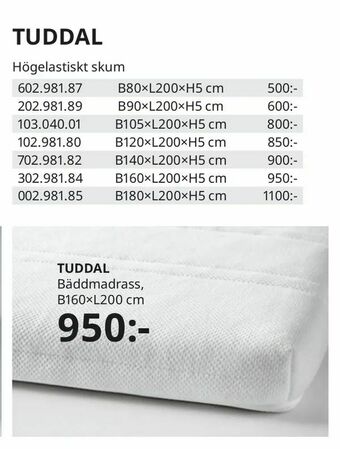 IKEA TUDDAL Bäddmadrass erbjuda