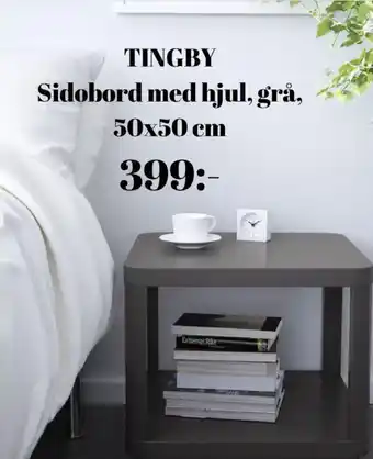 IKEA TINGBY Sidobord med hjul, grå, 50x50 cm erbjuda