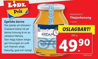 Lidl Eridanous Timjanhonung 450 g erbjuda