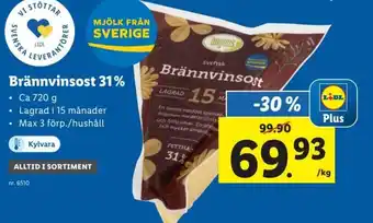 Lidl Brännvinsost 31% 720 g erbjuda