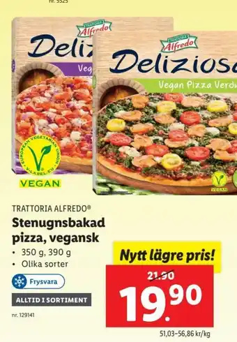 Lidl Trattoria Alfredo Stenugnsbakad pizza, vegansk 350 g, 390 g erbjuda