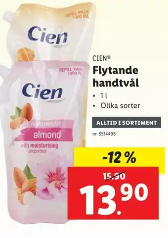 Lidl Cien Flytande handtvål 1 l erbjuda
