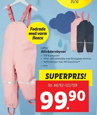 Lidl Lupilu Allvädersbyxor Stl. 86/92-122/128 erbjuda
